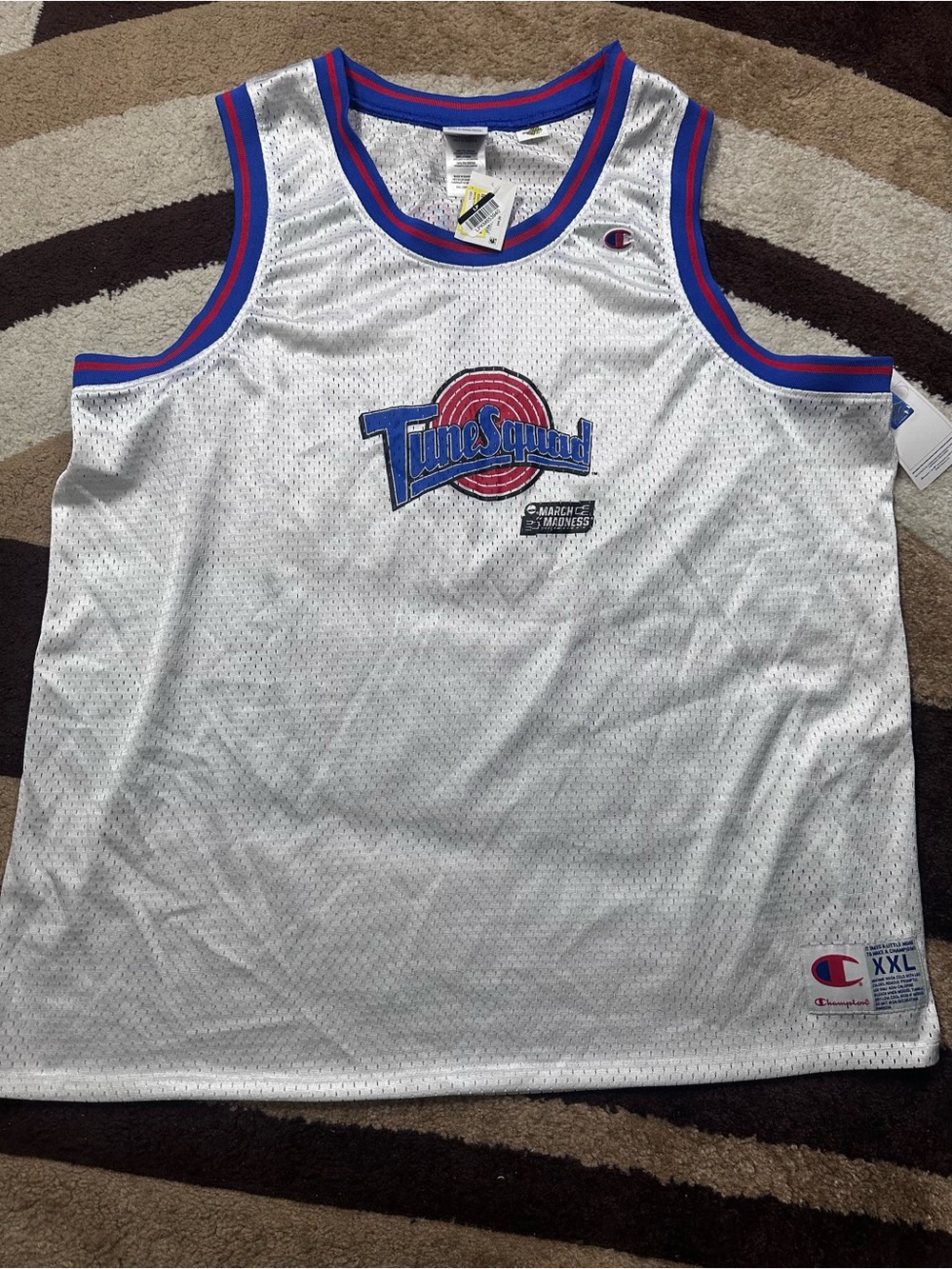 Champion Tune Squad White Jersey with Blue and Red Trim
